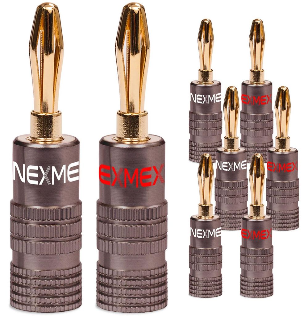 Bananenstecker 4mm schraubbar 8x Stecker vergoldet NEXMEX Produktbild 