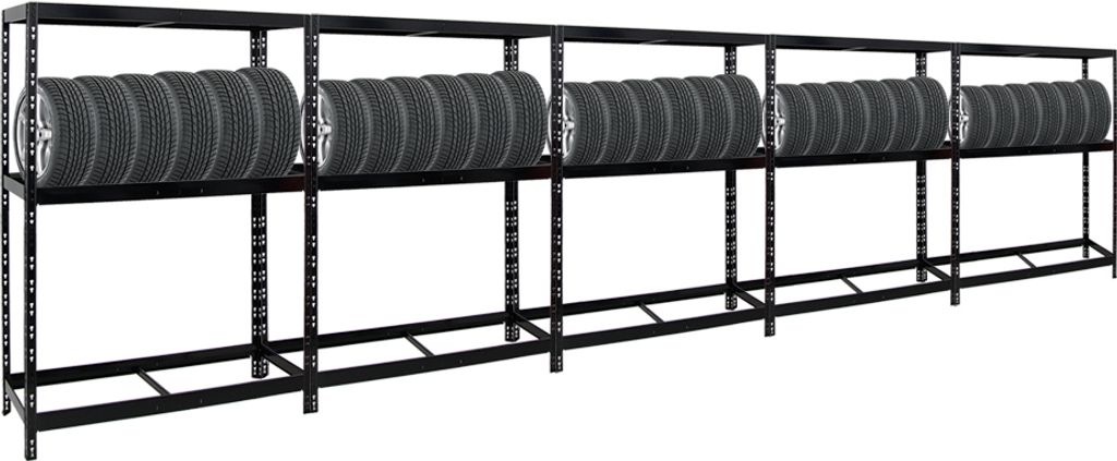 Mega Deal | 5x Reifenregal Tiger | HxBxT 180x130x50 cm | bis zu insgesamt 60 Reifen | mit Fachboden | Schwarz