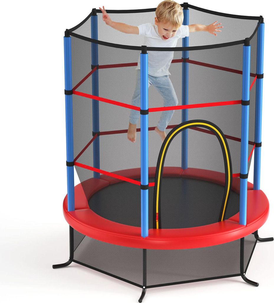 GOPLUS Ø165 x 191 cm Gartentrampolin, Kindertrampolin bis 135kg für Kinder ab 3, Outdoortrampolin mit Sicherheitsnetz, Blau