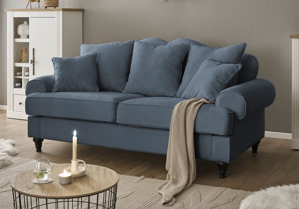 Sofa "Adelina" in blau Landhaus Couch 3-Sitzer 200 cm