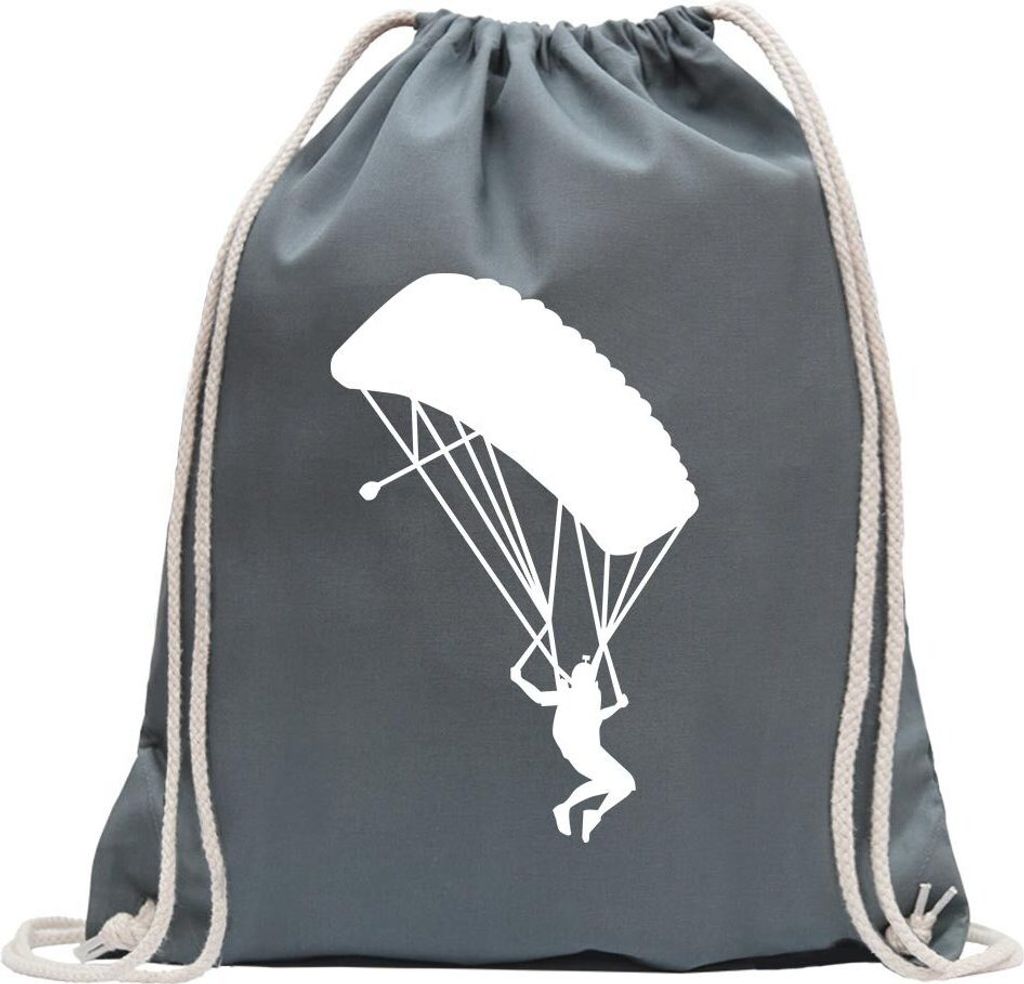 Kiwistar - Turnbeutel - stahlgrau - Gleitschirmfliegen Figur - Fun Rucksack Sport Beutel Gymsack Baumwolle mit Ziehgurt