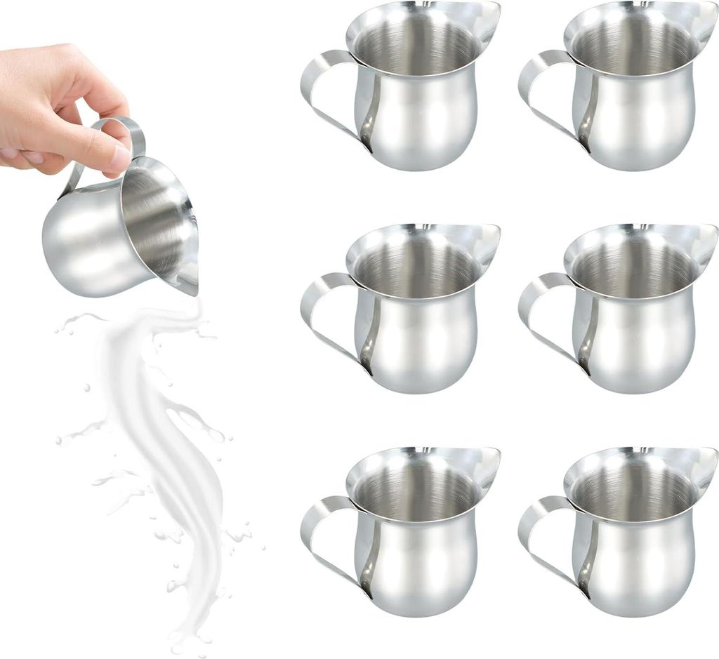Kleine Edelstahl-Milchkanne 90ml, Mini-Schaumkännchen mit Ausguss