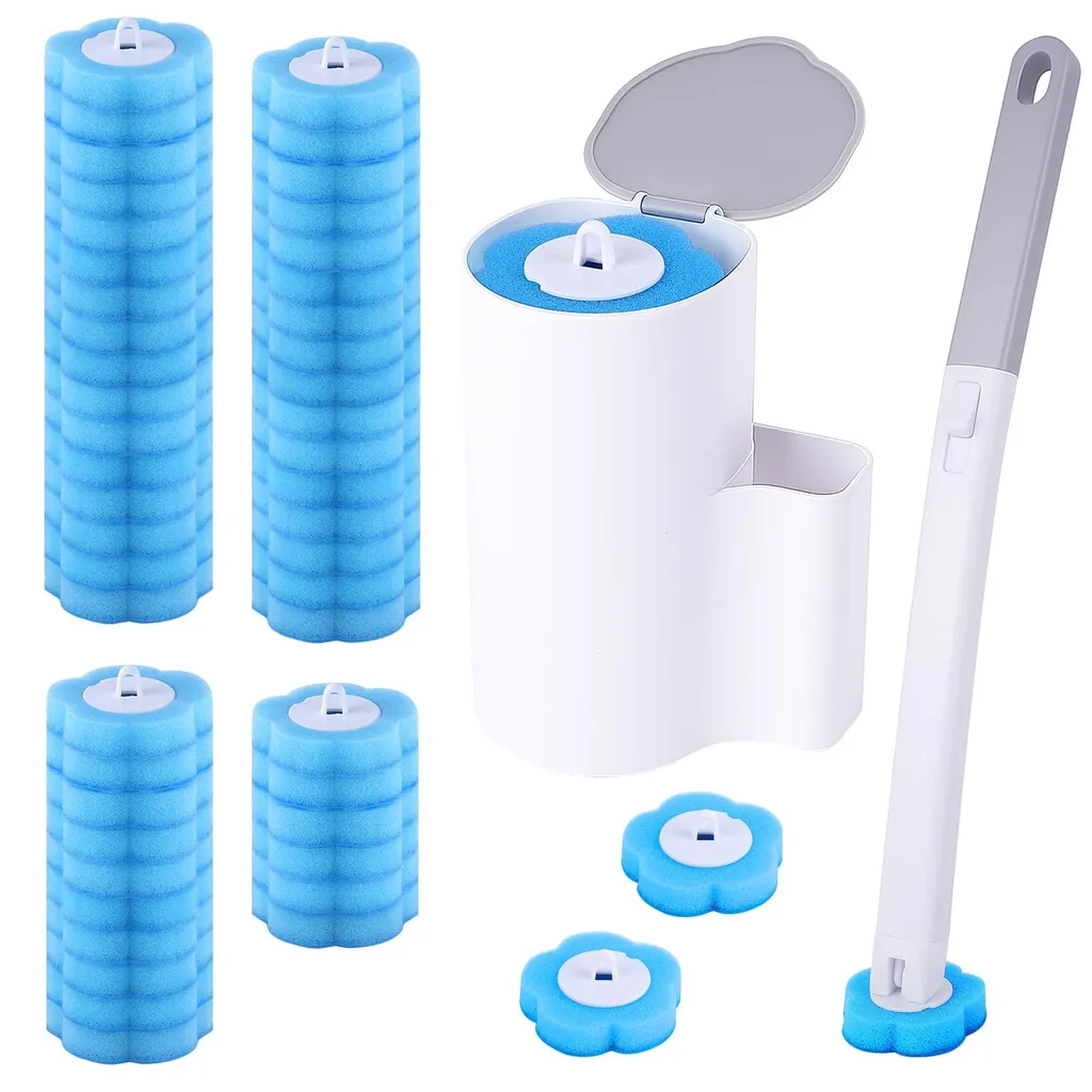 Brosse de toilettes hygiénique jetable avec 48 recharges imprégnées