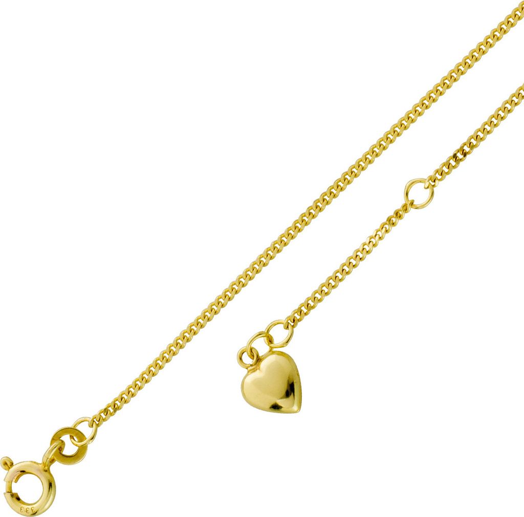 Fußkette Herzanhänger 1,4mm Gelbgold 333 8 Karat poliert 25