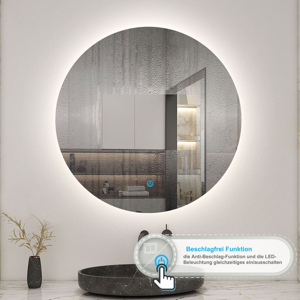 LED Badspiegel Rund 60cm mit Beleuchtung Badezimmerspiegel Produktbild 2