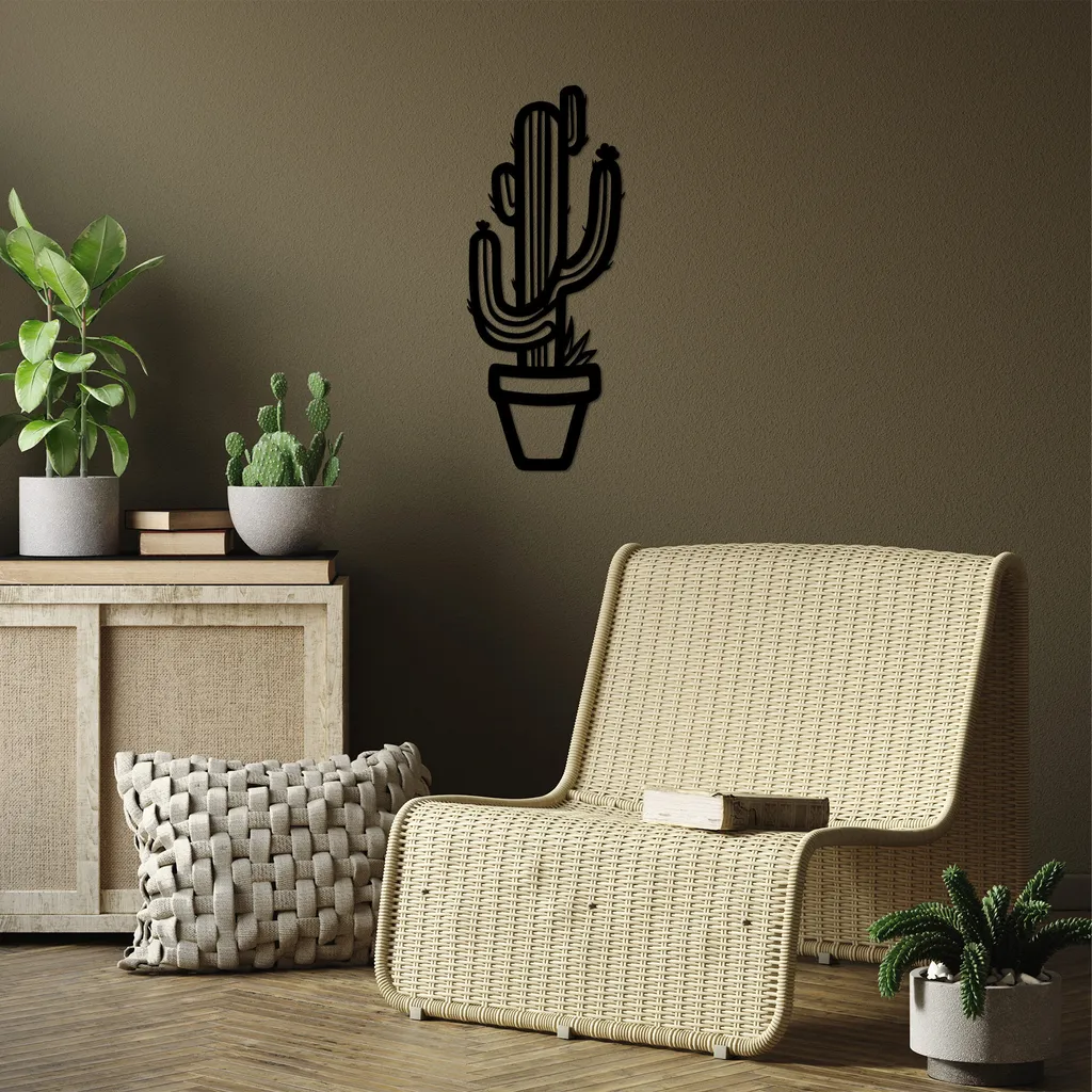 Wallity Cactus SKL2510 Nero - Decorazione Parete Metallo 29x70 cm - 3
