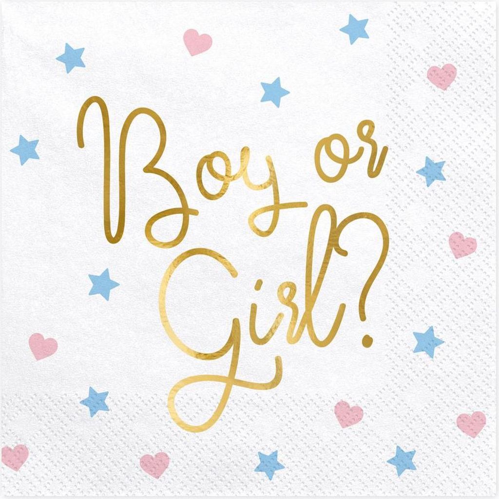 Tovaglioli Ragazzo o Ragazza? 33x33cm 20 pezzi bianco/oro Immagine del prodotto 