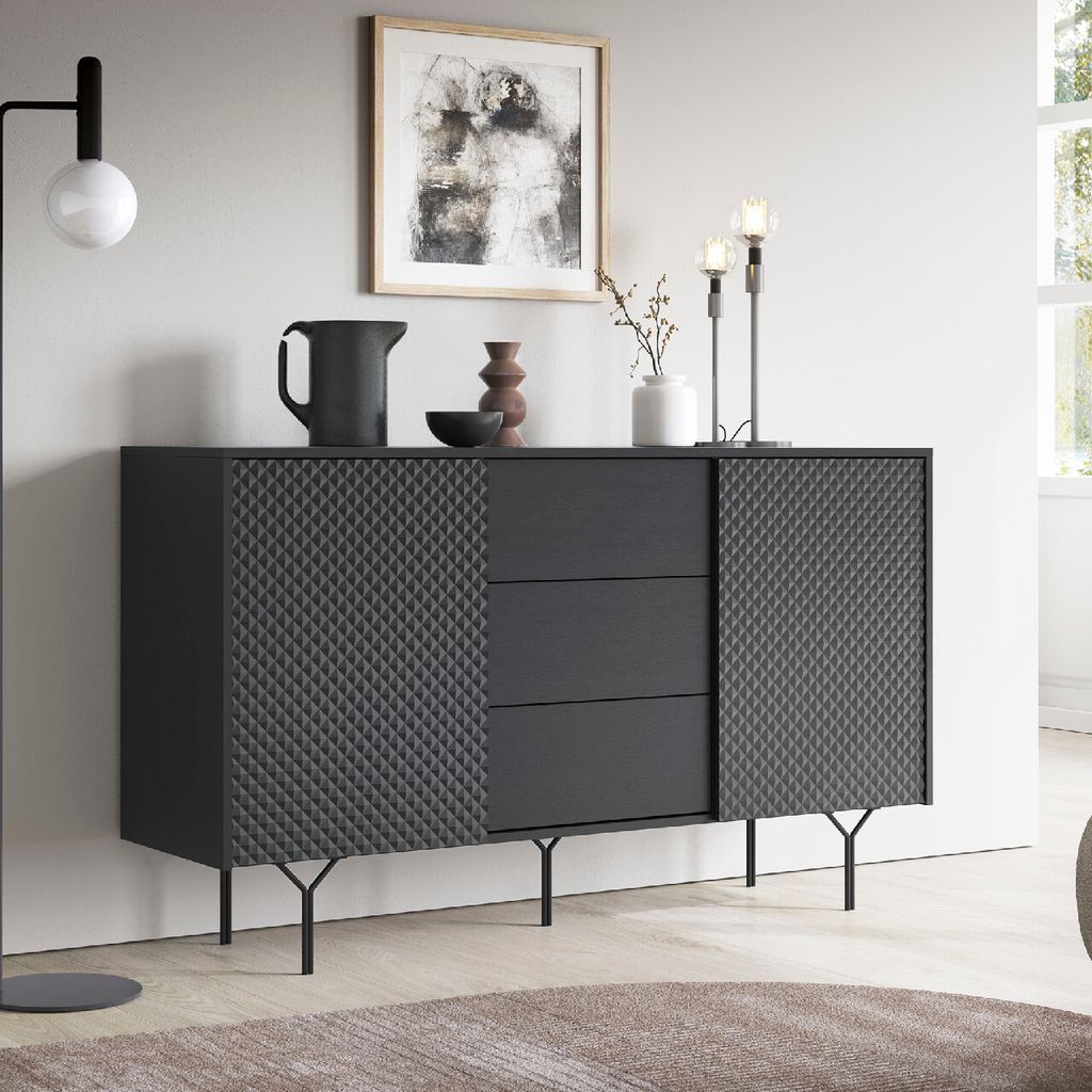 Kommode Sideboard RAVEN 04 Beistellschrank mit 3 Schubladen 144x83x38cm