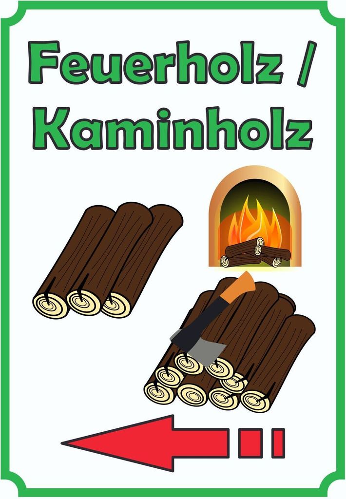 Verkaufsschild Schild Feuerholz Hochkant mit Pfeil links A6 (105x148mm)