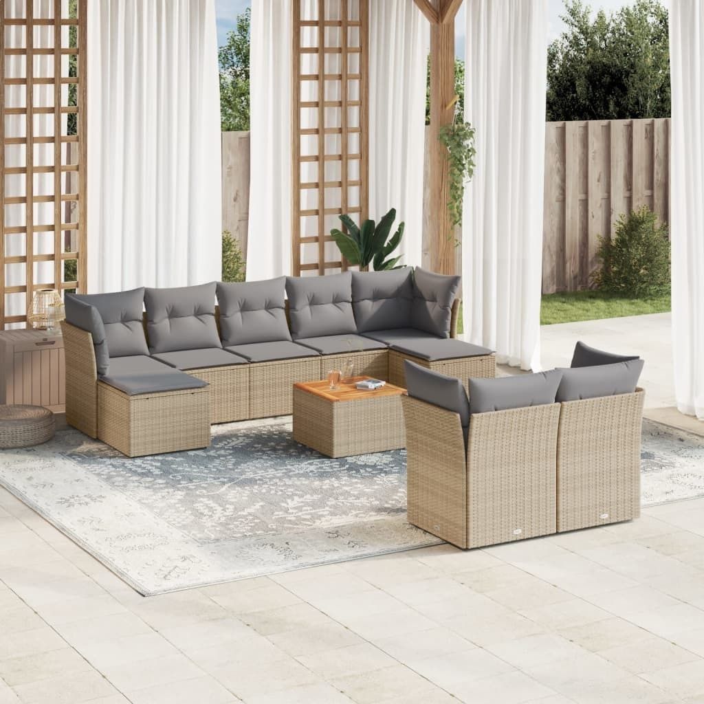 Maison Exclusive - 10-tlg. Garten-Sofagarnitur mit Kissen Beige Poly Rattan