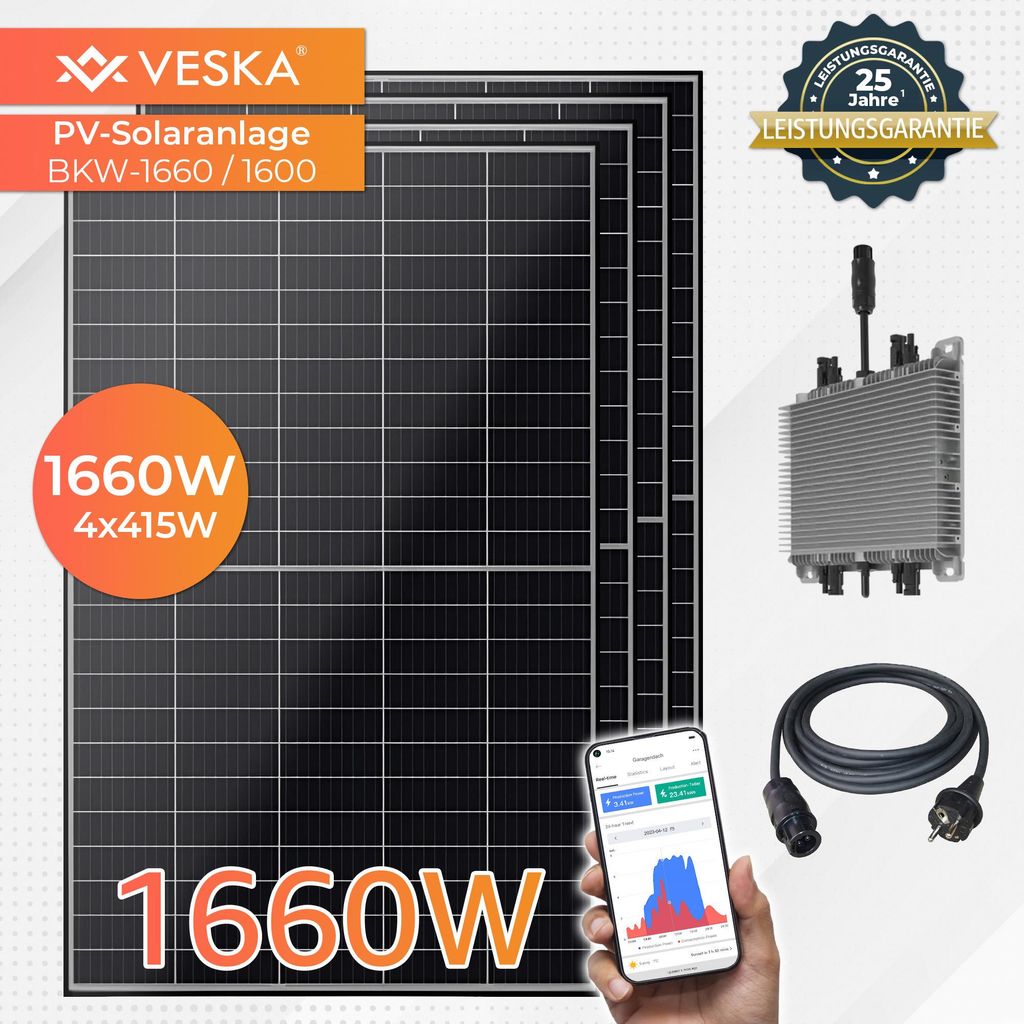 Balkonkraftwerk 1660 W / 1600 W Photovoltaik Solaranlage Komplettset WIFI Smarte Mini-PV Anlage 1660 Watt