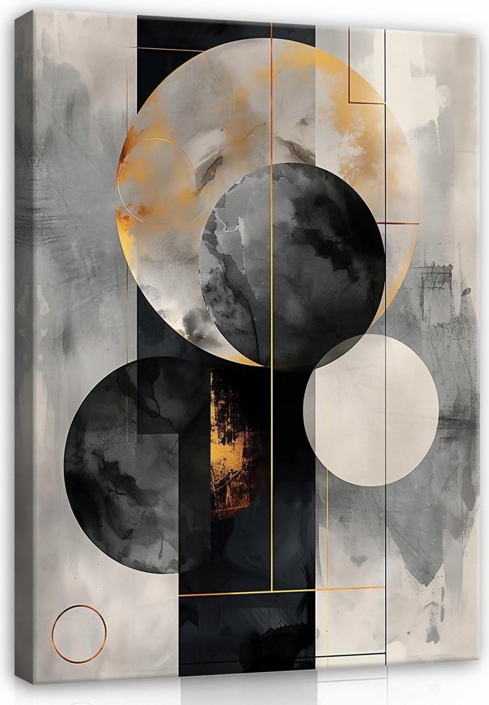Leinwandbilder Wandbild Abstrakt Art Deco Schwarz 100x75 cm XXL Modern Leinwand Bilder Leinwandbild Wohnzimmer Schlafzimmer Wanddeko