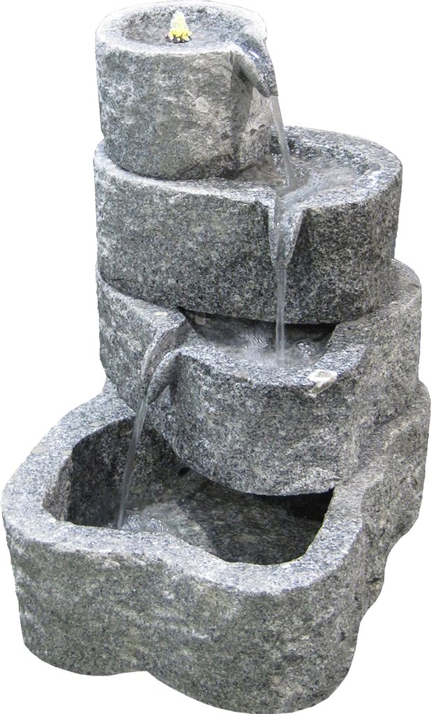 Dehner Gartenbrunnen Wasserfall mit LED-Beleuchtung warmweiß / Transformator / Pumpe, Brunnen für Außen, 65 x 50 x 50 cm, Granit, grau