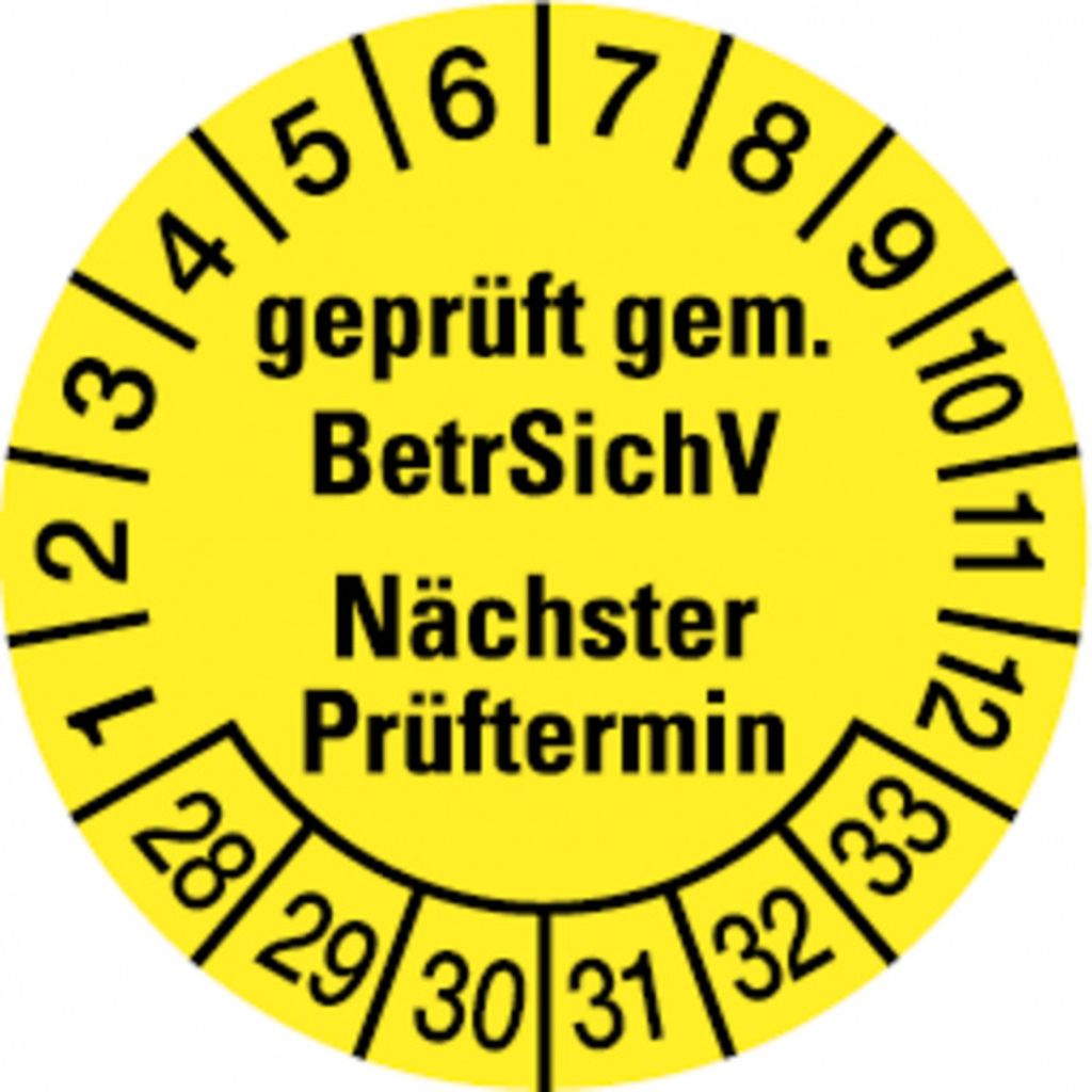 Dreifke Prüfplakette, BetrSichV Nächster Prüftermin, gelb/schwa - 30 mm Foli...