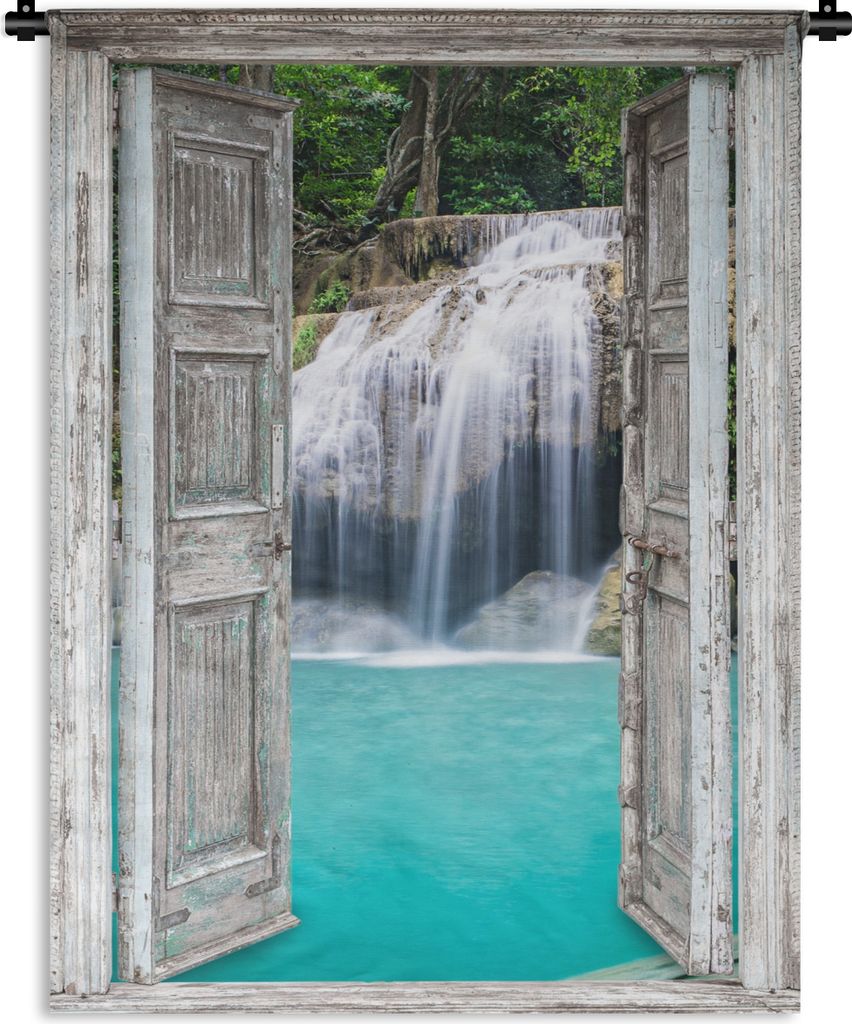 MuchoWow Wandteppich Wandbehang Aussicht - Wasserfall - Natur - Landschaft 150x200 cm Tapisserie Dekoration Wandtuch - Wandaufhängung - Moderner