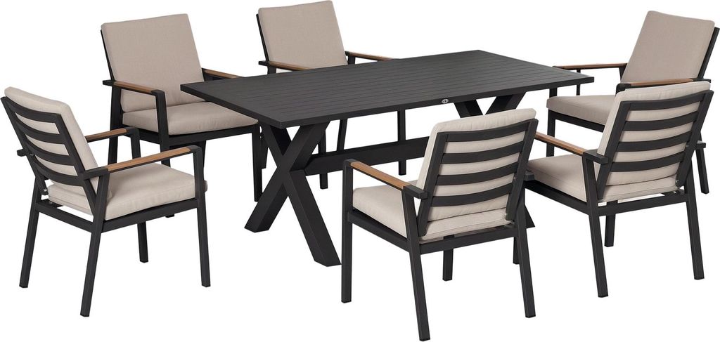 Outdoor Dining Set for 6, Weatherproof, Black/Grey