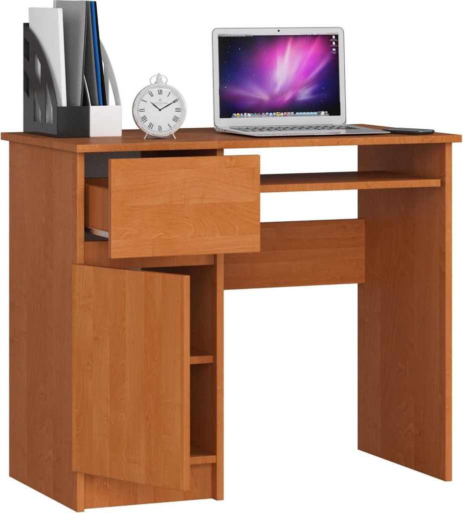 Computerschreibtisch – Schreibtisch – Bürotisch – Büroschreibtisch – PIKSEL – 90 cm – Braun – Computertischmit Schublade und Tür l...