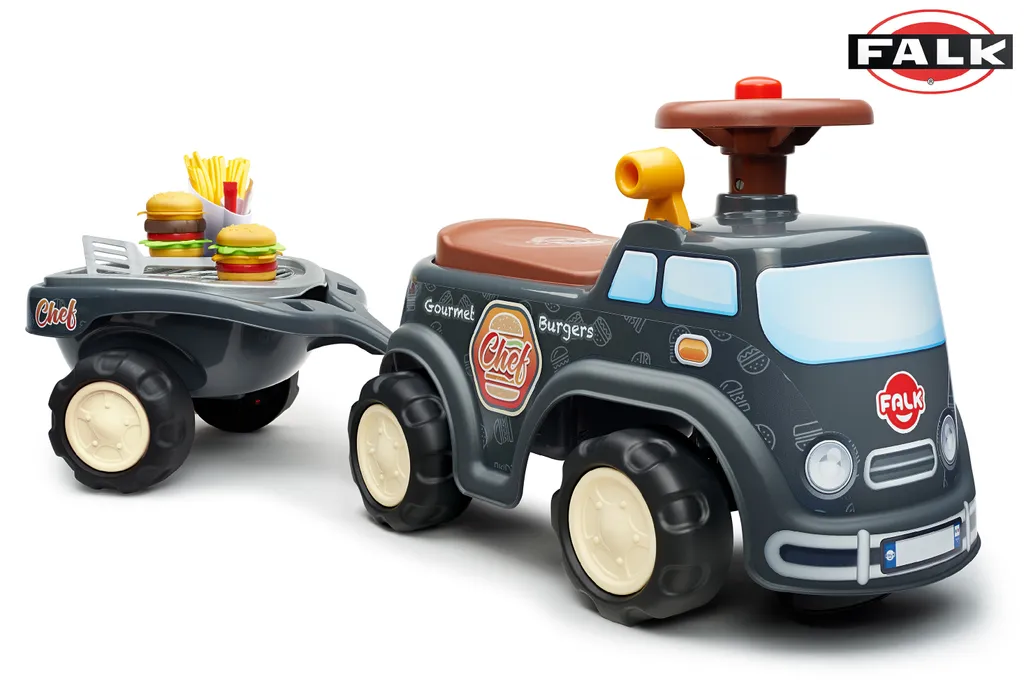 FALK Food Truck Forwarder : Porteur Enfant avec Remorque et Klaxon