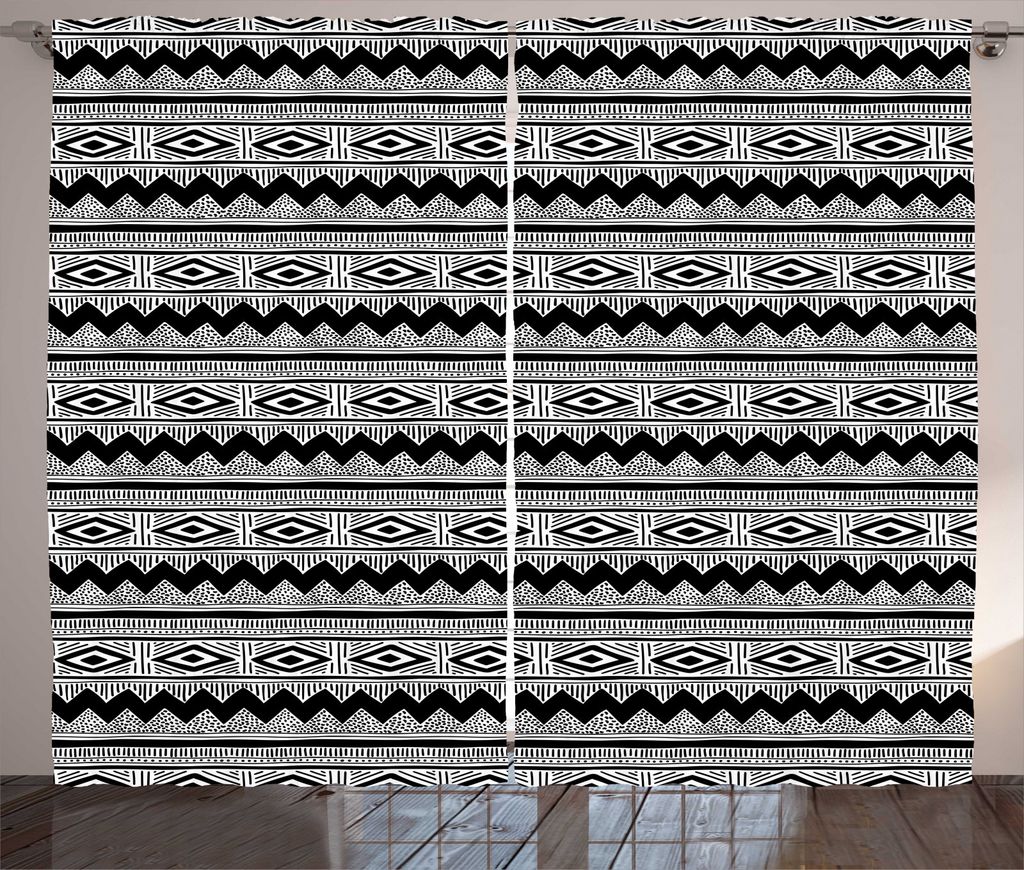 ABAKUHAUS Einfarbig Rustikaler Vorhang, Zickzacks india Einzelheiten, Wohnzimmer Universalband Gardinen mit Schlaufen und Haken, 280 x 245 cm, Char...