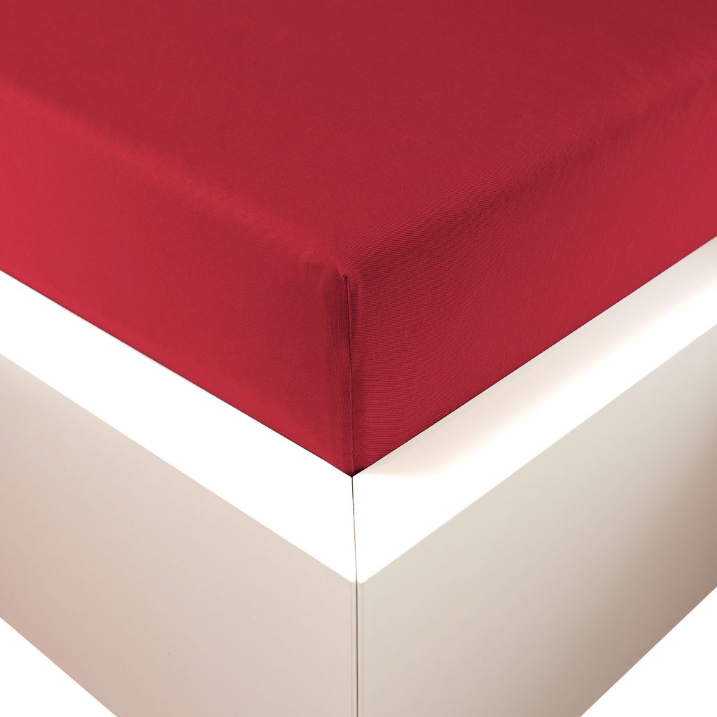 Traumschloss Premium Plus Edel-Jersey Spannbettlaken 90-120 x 200-220 cm rubin 260g/m², 47,5% Mako Baumwolle, 47,5% Lyocell, 5% Elasthan