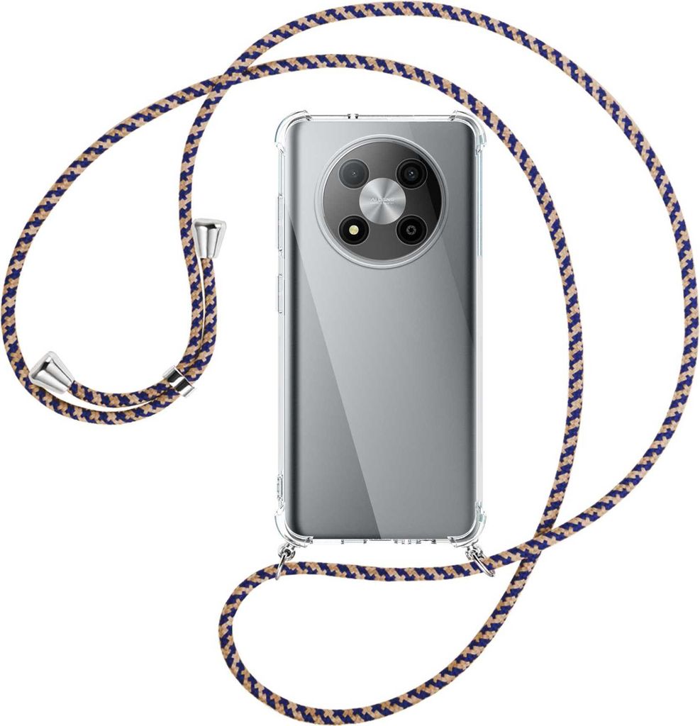 Handykette Backcover-Schutzhülle mit Band (Metall silberfarben) für ZTE Blade A73 5G (6.52'') - blau+beige