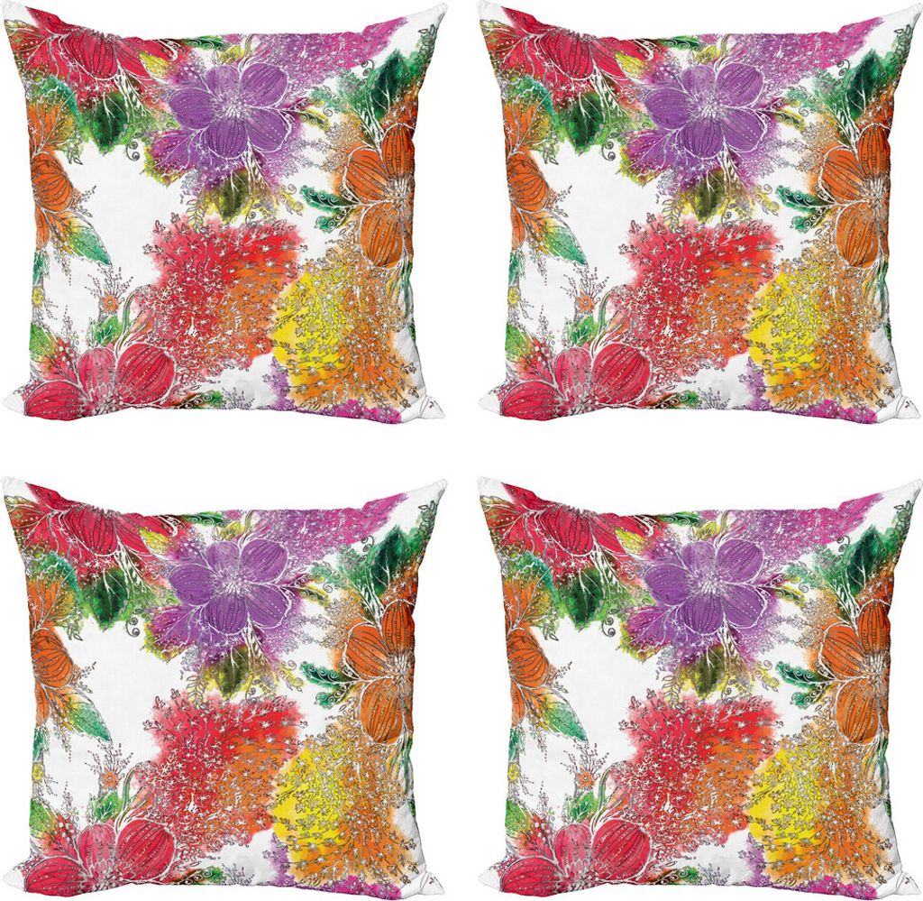 ABAKUHAUS Blumen Kissenbezug Set (4 Stück), Abstrakte bunte Blumen, Moderner Doppelseitiger Digitaldruck, 60 cm x 60 cm, Mehrfarbig