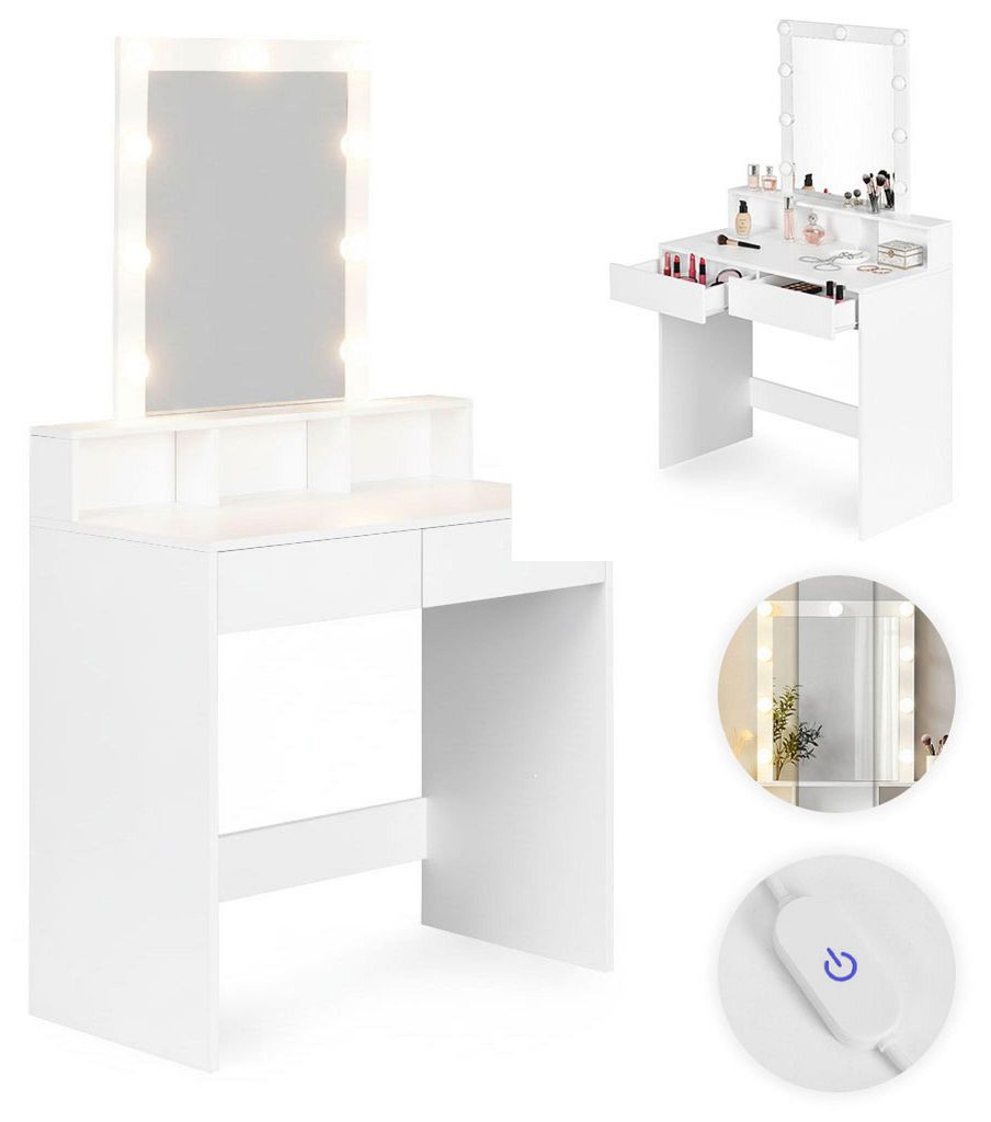 Kosmetik-Frisiertisch mit Spiegel und LED-Beleuchtung, 3 Lichtfarben, Helligkeitsregelung, ModernHome