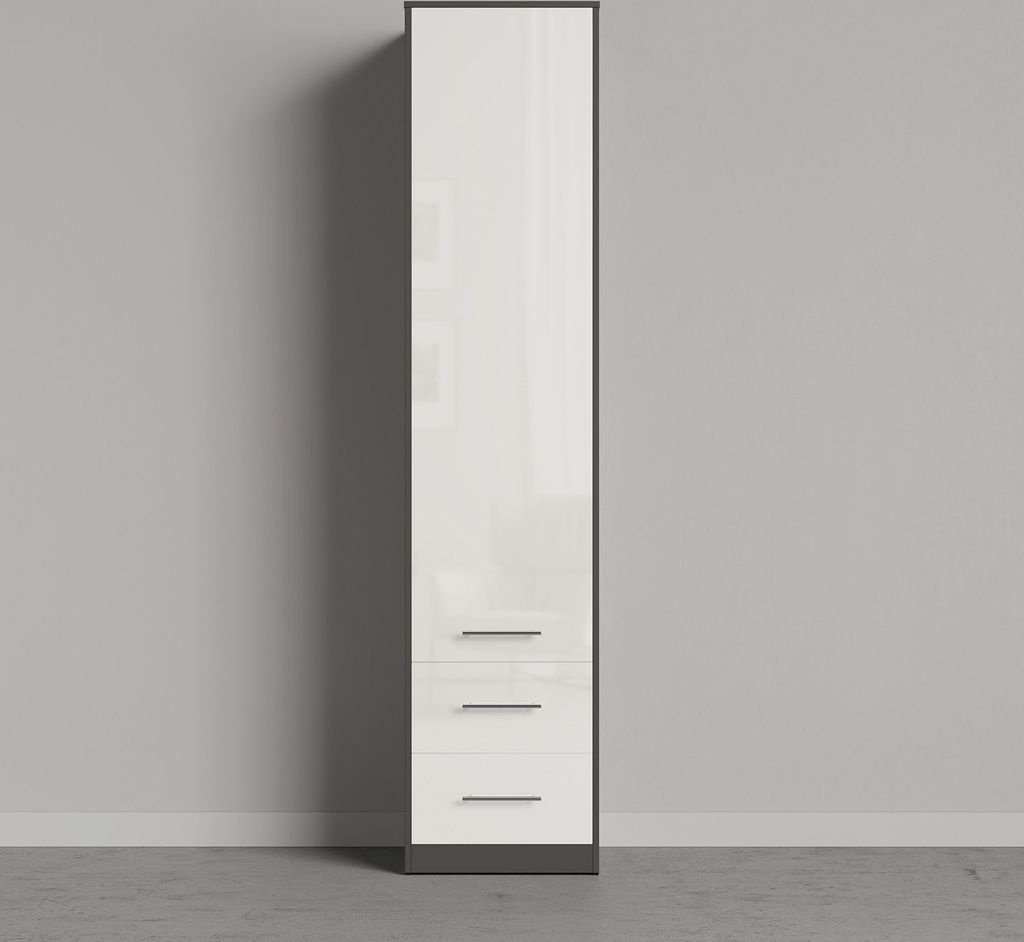 SMARTBett Schrank Kleiderschrank Aktenschrank 50cm mit 2 Schubladen Anthrazit/Weiss Glanz