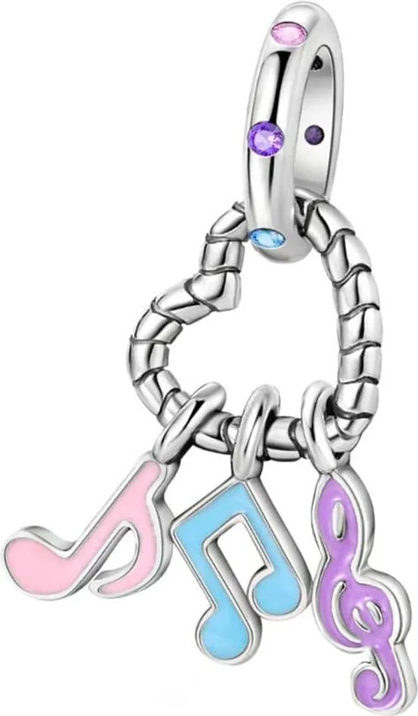 Charm Cœur Notes Musicales Multicolores Trusky en Argent et Émail