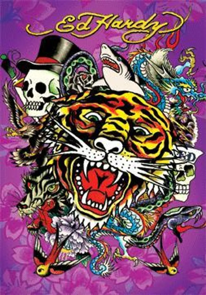 Affiche Poster Ed Hardy Tiger 3D 46,8x67cm - Décoration Murale Rock