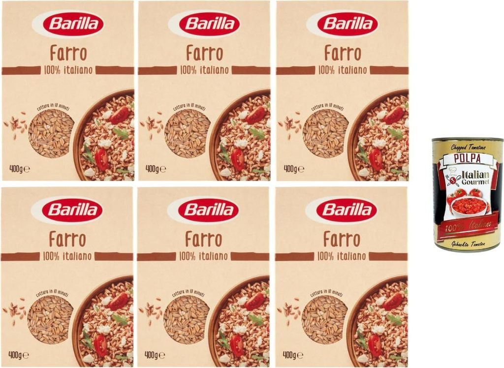 Barilla Farro 100% Italiano Kochfertiges Getreide 6 x 400 g | Beilage für Salate, Bowls & Suppen | Ballaststoffreich, vielseitig, vegan + Italian ...