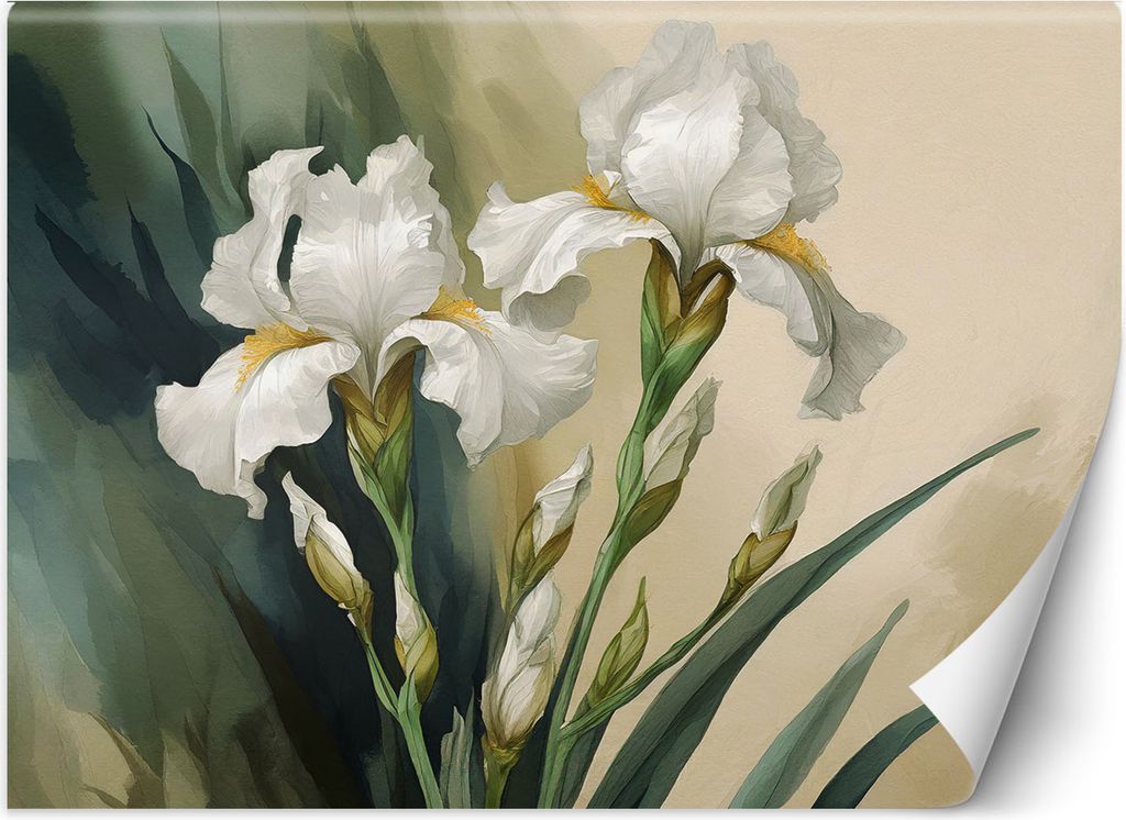 Vlies fototapete Weiße Aquarellblumen 350x245 cm Feeby Grün inkl. Kleber einfache Montage