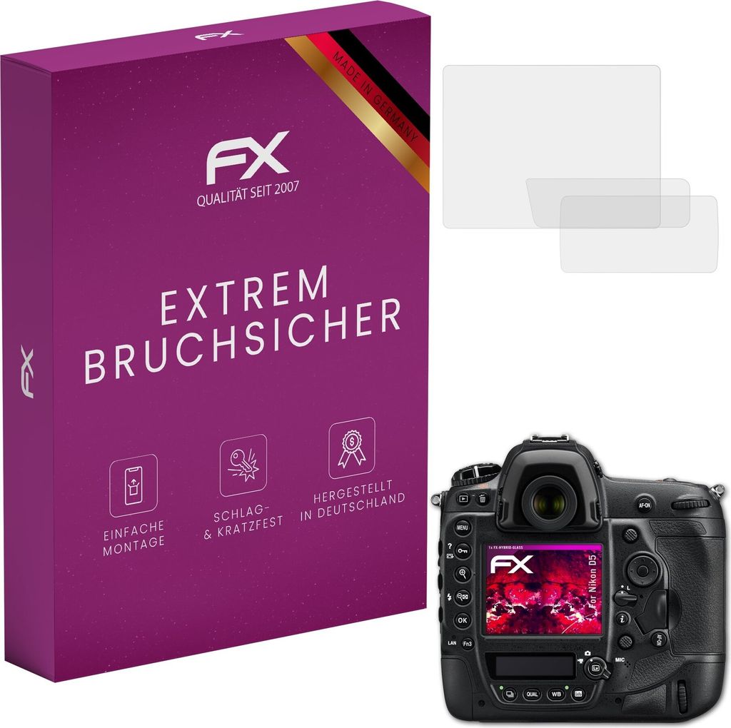 atFoliX FX-Hybrid-Glass Displayfolie kompatibel mit Nikon D5 Glasfolie