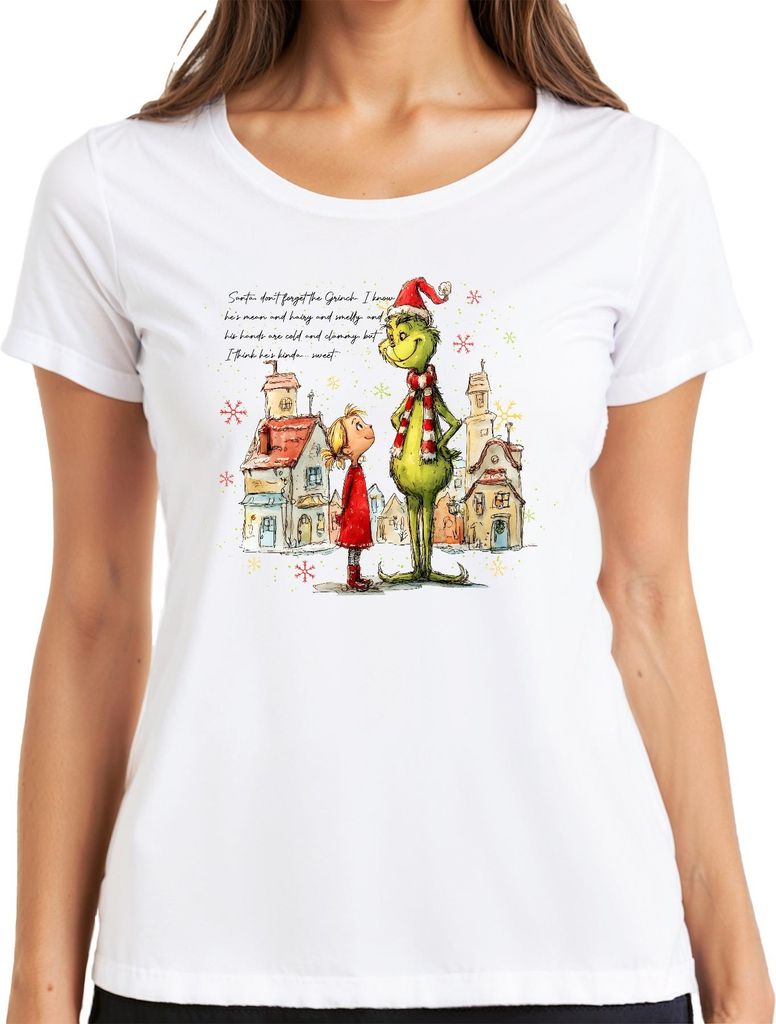 Santa Don't Forget The Grinch Cindy Lou Who Weihnachten grün Damen T-Shirt, Weiß, L