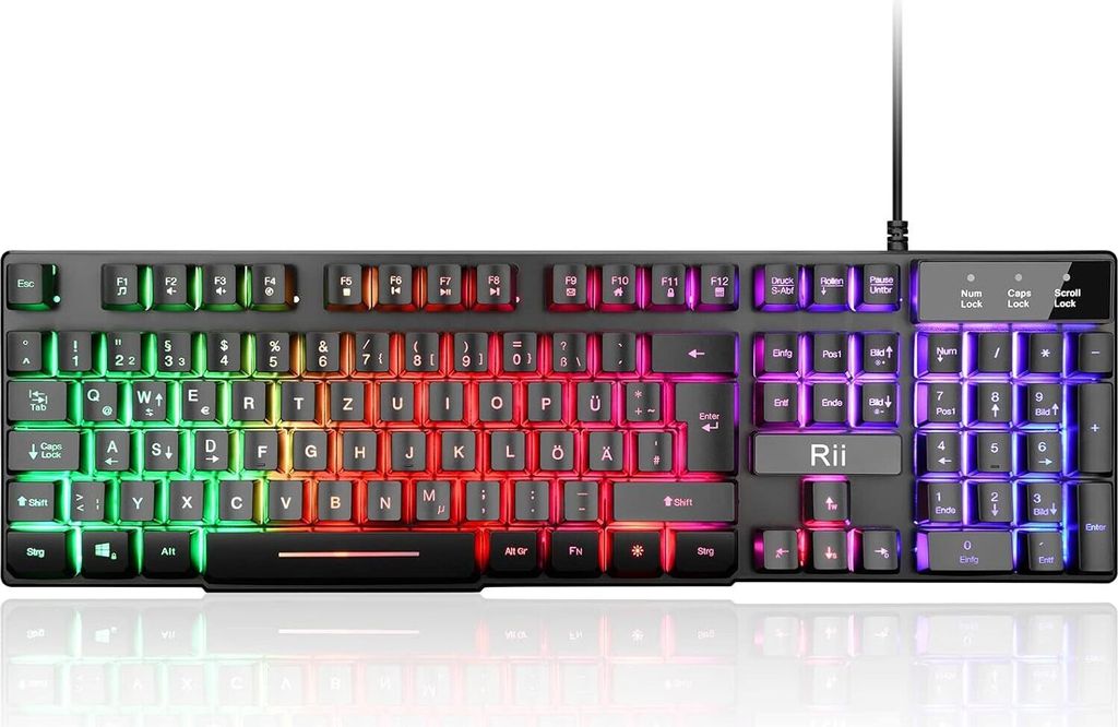 Gaming Tastatur PC, RGB Tastatur kabelgebunden, Regenbogen Beleuchtete Tastatur LED, Gaming Keyboard ideal für Gamer|Büro(Deutsches Layout