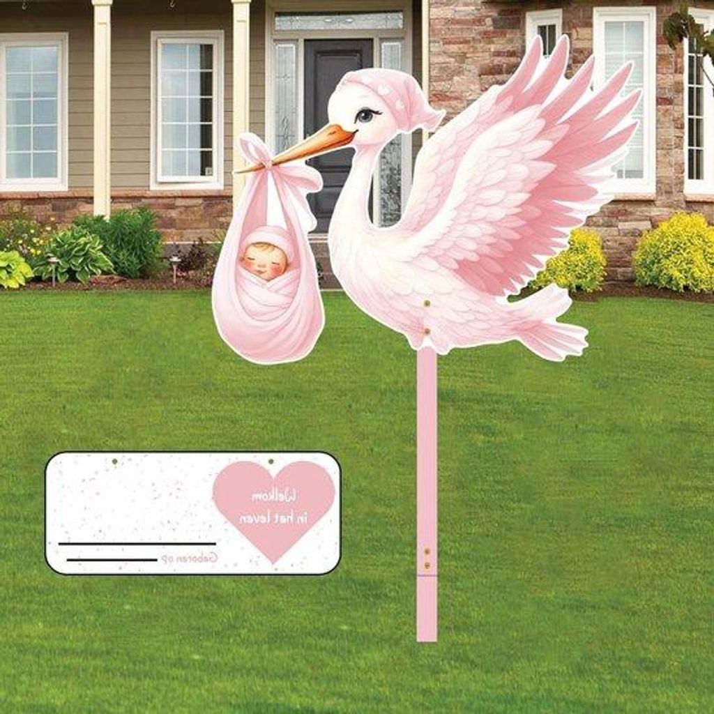 Gänsegebrüll für draußen rosa Kuckucksuhrset - doppelseitig bedruckt - 83 cm - inklusive Holzstab + Namensschild Wunschkaart