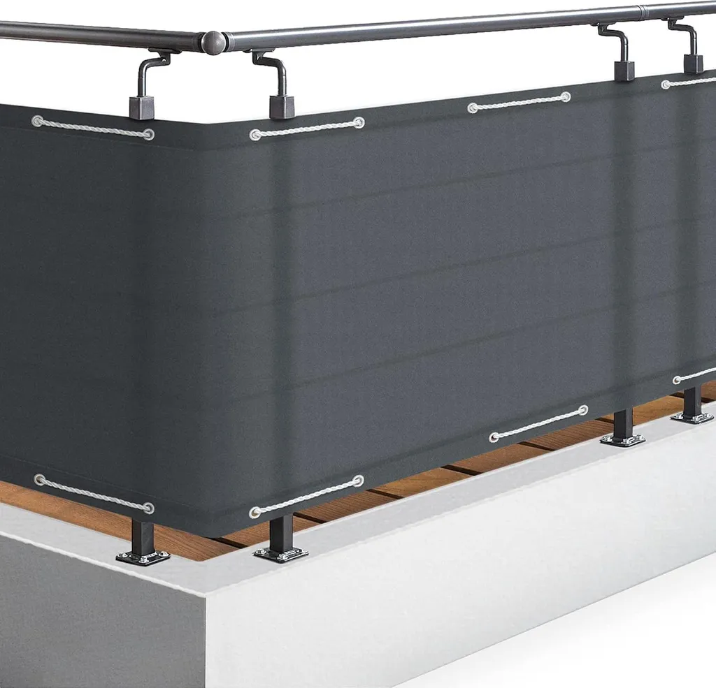 Pare-vue balcon 90x500cm PB2 PES anthracite avec oeillets et cordelette