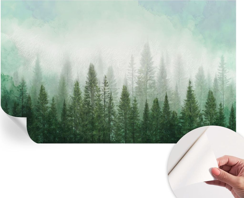 Selbstklebende Wandtapete - Dekorative Tapete für Wohnzimmer - Klebefolie für Wandbilder - Tapetenfolie für Wanddekoration - 416x254 - Wolf im Wald
