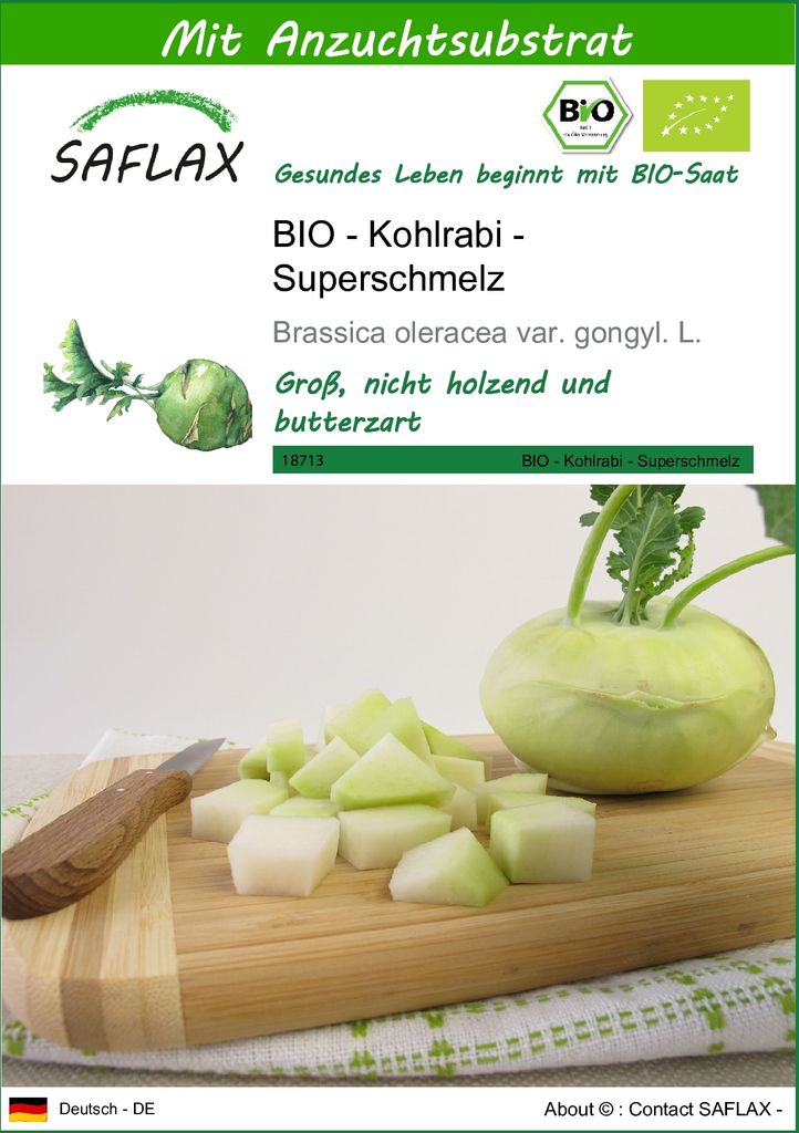 SAFLAX - BIO - Kohlrabi - Superschmelz - 20 Samen - Mit keimfreiem Anzuchtsubstrat - Brassica oleracea