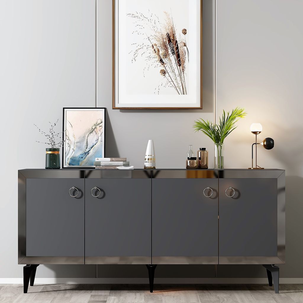 Skye Decor, Ponny - Anthracite, Silver, Wohnzimmerschränke, Anthrazit, 150 x 40 x 79 cm
