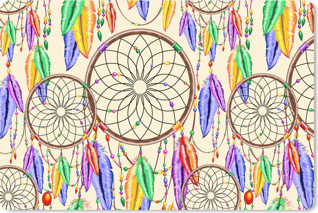 MuchoWow Schreibtischunterlage Traumfänger - Federn - Muster 60x40 cm - XXL Mauspad - Großes Mauspad