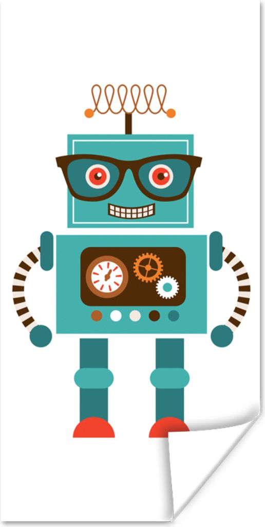 MuchoWow Poster Roboter - Brille - Zahnräder - Gesicht - Jungen - Kinder 75x150 cm - Dekoration für die Wände