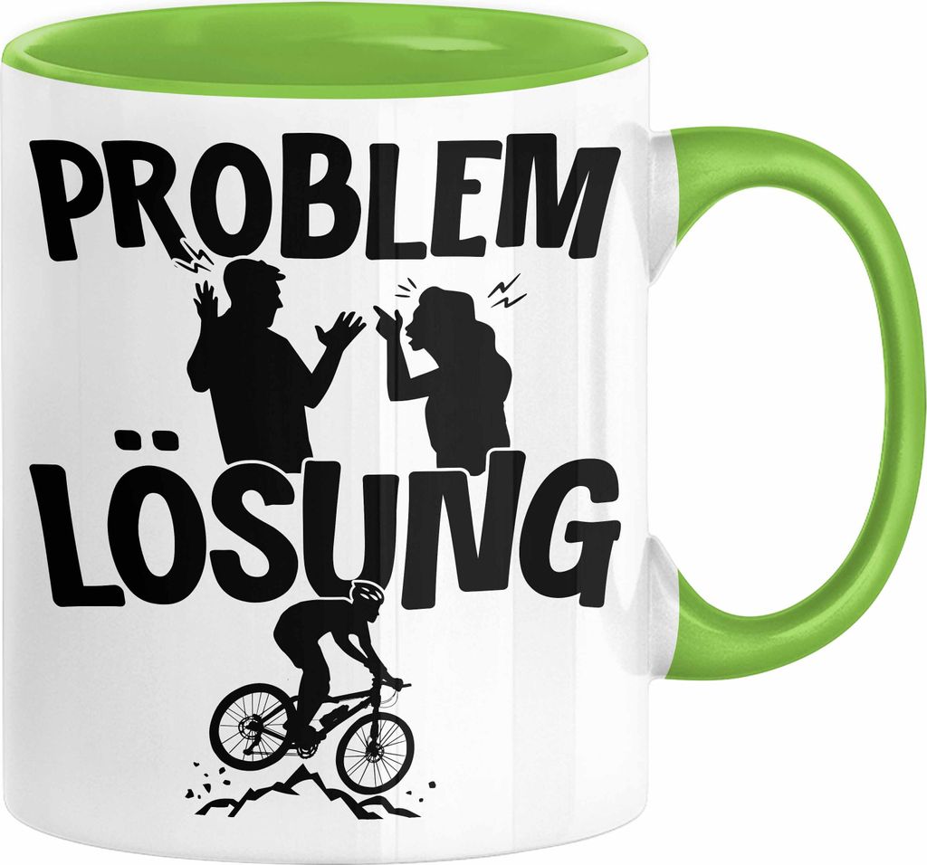 Mountainbike Tasse Geschenk für Mountainbiker Männer Geschenkidee Problem und Lösung Mountainbike Berge MTB (Grün)