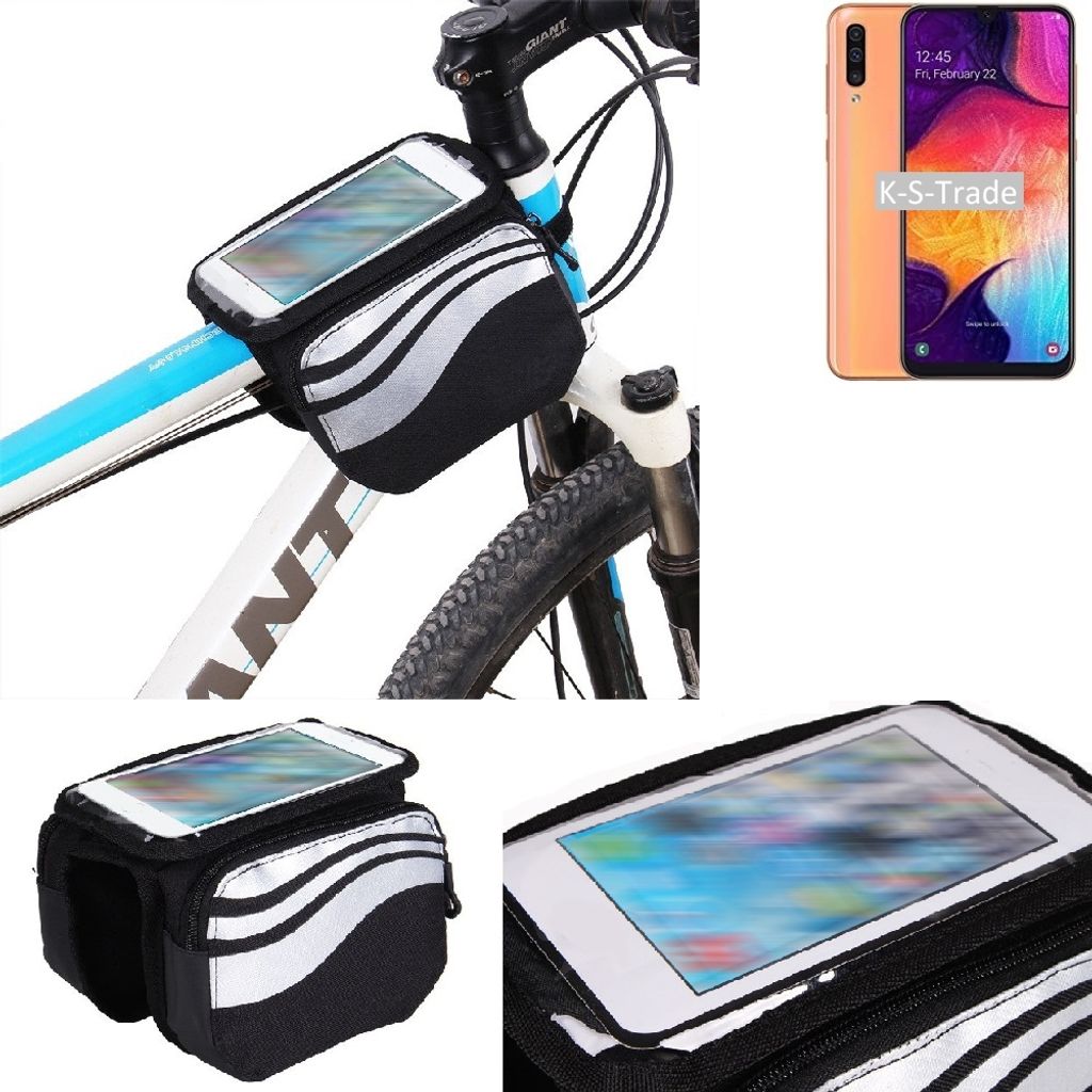 K-S-Trade Rahmentasche Fahrrad-Halterung kompatibel mit Samsung Galaxy A50 Rahmenhalterung Fahrrad Handyhalterung Fahrradtasche Handy Smartphone