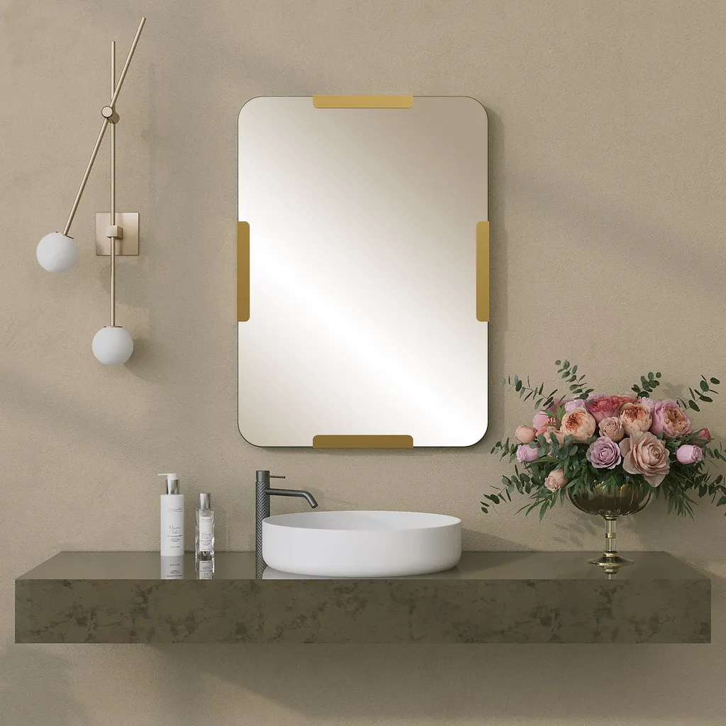 Miroir or 100% métal design haut de gamme 50x70 cm finition luxueuse Pera