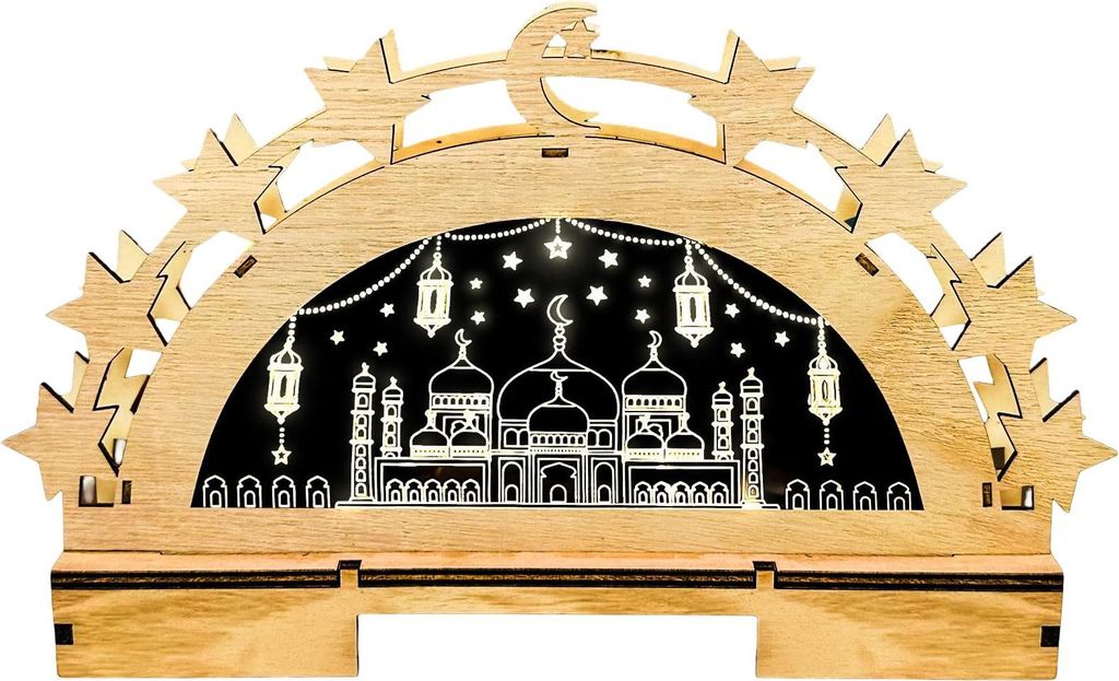 Ramadan-Lampe aus Holz mit LED-Sternen und Mond 3D Eid Produktbild 
