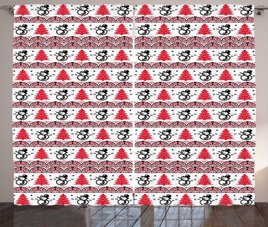 ABAKUHAUS Weihnachten Rustikaler Vorhang, Pixel nordisches Muster, Wohnzimmer Universalband Gardinen mit Schlaufen und Haken, 280 x 225 cm, Weiß S...
