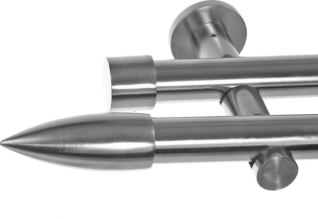 Edelstahl Look Gardinenstange Ø 20mm Wandträger 2-läufig zweiläufig Wandbefestigung Spitze H41 E82E30 RR, Länge:160 cm zweiläufig