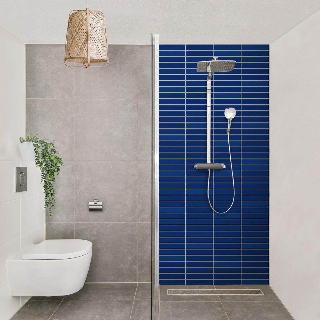 Duschrückwand mit Motiv selbstklebend - 0.35 mm Wandpaneel wasserfest Design blau Fliesenoptik Unifarben Badrückwand fugenlos Smart matt 100x190 cm
