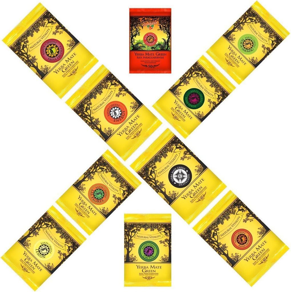 Yerba Mate Tee MATE GREEN Set 10x50g - Set der besten brasilianischen Yerba Mate 10 Beutel zu 50 Gramm - ohne Zusatz künstlicher Aromen